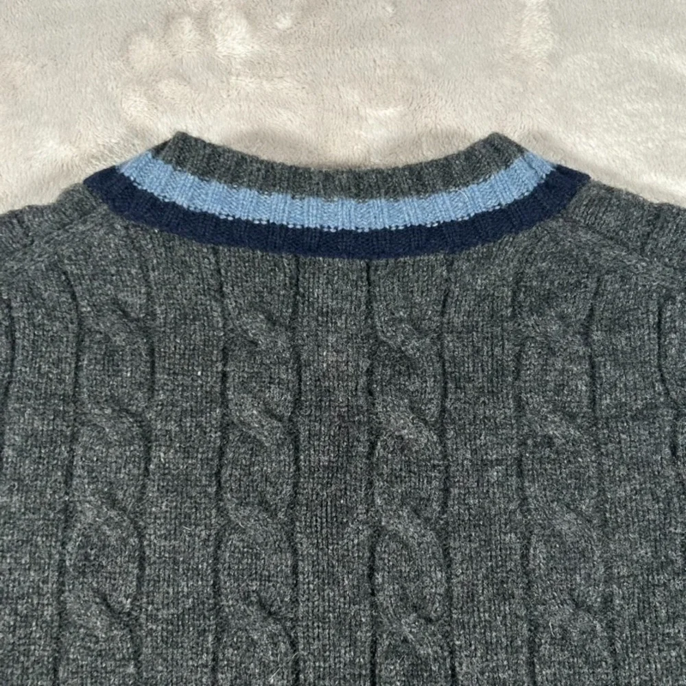 VTG Brooks Brothers 346 V-Neck Sweater Men XL Gray Lambswool Cashmere Cable Knit